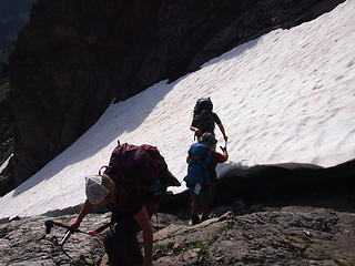 Mike Helping Brian Safely Off the Snow Gully