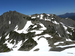 Pulitzer and lone tree pass from top of the snow slope