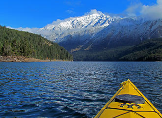 Kayaking on Ross Lake towards Jack Mountain. There is no other life