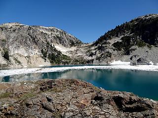 The ice across the lake, and the pass to Porkbelly Ridge
