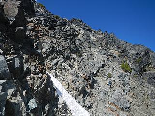 following ledges and gullies on the south face