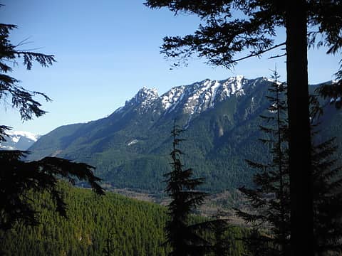 First Glimpse of Mount Baring and Grotto Mountain through the trees