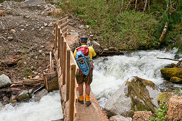 John crossing the bridge. 
Granite Lakes trail 5/11/13