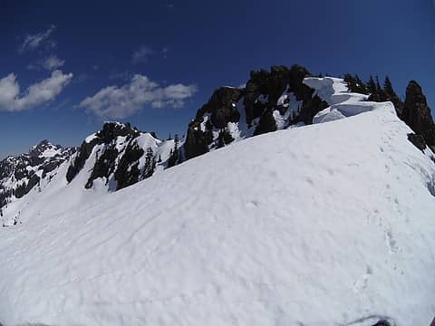 Tried to keep going on the traverse and descend down a gully on the west side of the cirque but it cliffed out and had to walk all the back across the ridge
