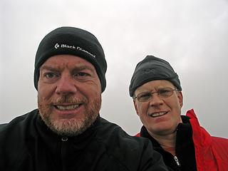 A little coolish and cloudy on the summit of Maude 9082'. Can we get some makeup over here. Geez !