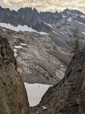 Looking down the descent gully with Buckner on the right