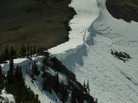 cornices on the north edge of the ridge to Baldy