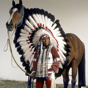 Native American Man holding reins of horse