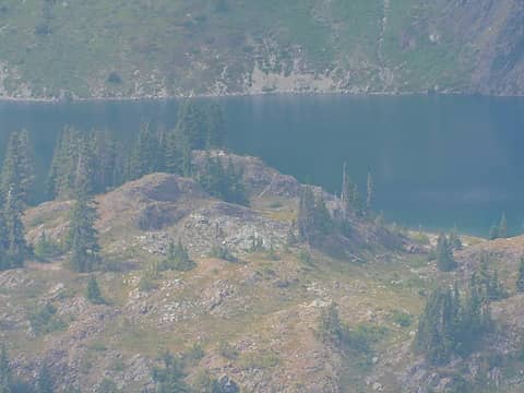zoom in on Hart Lake (I think a tent is on that rock outcropping bivy site in the middle)