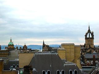 The top of Edinburgh looking out to the Firth of Forth.