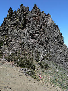 Ian, Mike, and Steve rounding Volcanic Neck on the way to Bean peak, 7.29.07.
