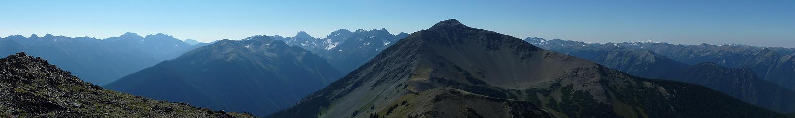 Pano from Baldy, Grey Wolf in foreground