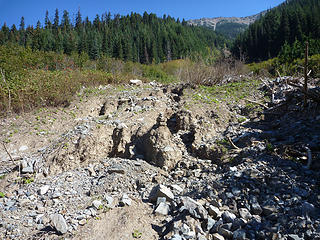 Debris & Erosion From Summer Deluges - Note Intact Cairn