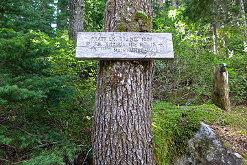 Pratt Lake connector trail, sign just beyond Pratt Lake outlet. 10 miles from the river.