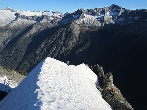 Beginning the ascent of the snow arete.