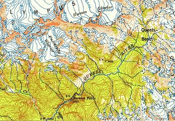 Service Falls trail, 1935 USGS Mount Olympus
