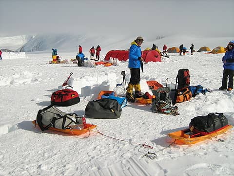 Ossy and Urszula getting sleds loaded a Vinson Base Camp, for ascent to Low Camp