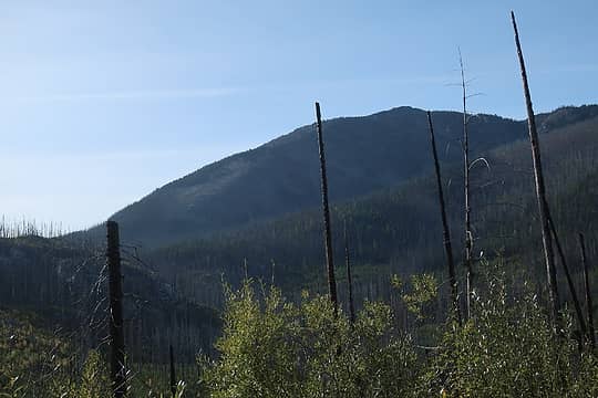 I bivied right about where the snag is pointing,  left of the summit.