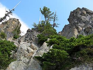 Looking up the NW Couloir (route is right of the center outcrop)