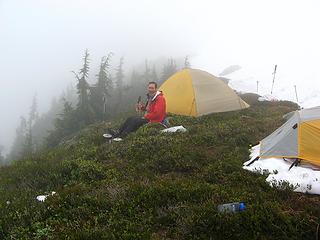 Cloudbound at Pickell Pass, with tea