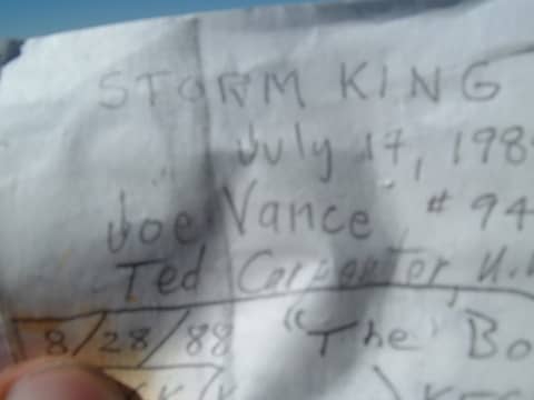 Joe Vance and Ted Carpenter's entry in Storm King's register.