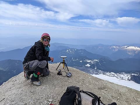 Measuring the summit of Sherman Peak, July 2023