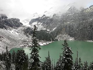 Head of Blanca Lake with glimpses of Monte Cristo & Kyes