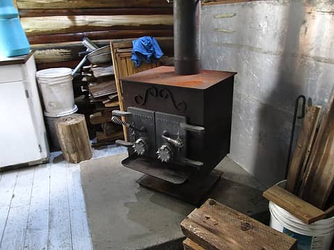 Wood stove inside the cabin