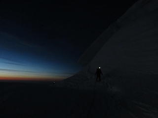 Rob at the top of the Winthrop Glacier at first light