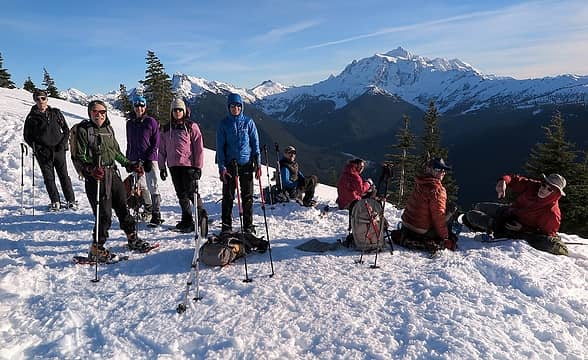 All-star group taking a break just above Welcome Pass before dropping into the forest