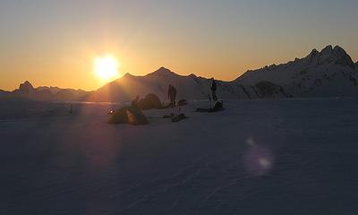 Looking west at our camp as sunset nears (with Triumph, Glee, & Pickets)