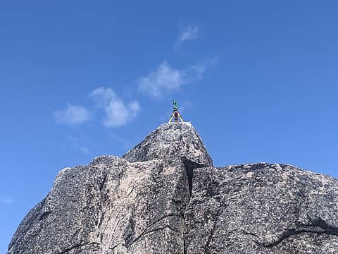 The theodolite mounted on the summit of Enchantment Peak NE summit, June 2023