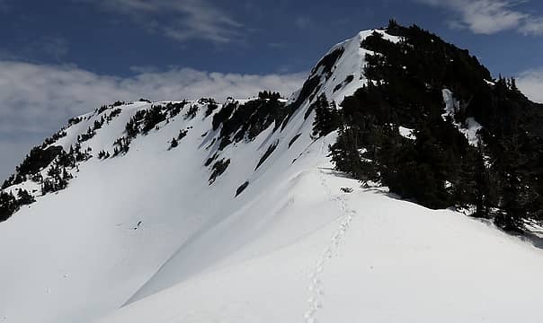 My tracks on a short steep part of the false summit
