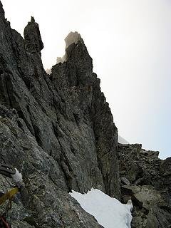 Ledges around the east side of the summit block