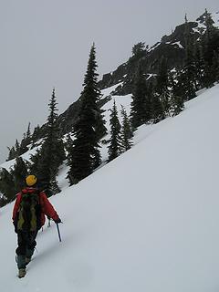 Traversing below the summit
