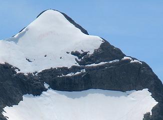 If you look close, you can see our tracks at lower right and the summit cairn at top