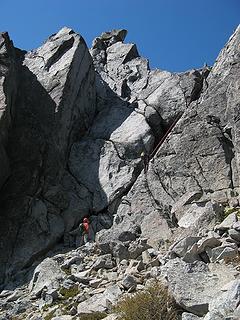 Wide area and south side gully, on descent