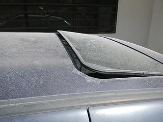 ash on a car near the building we took shelter at