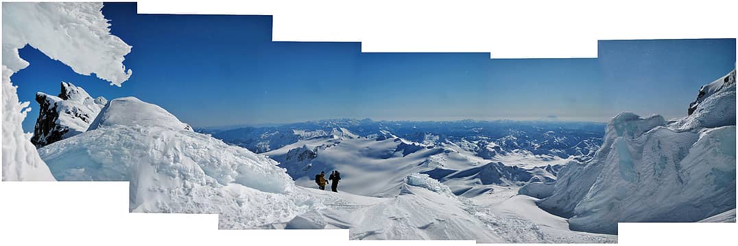 pano looking SE from top of Gerdine Glacier where it meets the Cool Glacier around 9100 ft. On the horizon: Enchantments, Stuart, Daniels, Hinman, Summit Chief & Overcoat, and that big one down South...