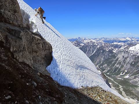 Leading a steep section of snow on Jagged Ridge.