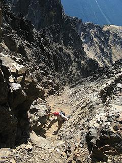 Eric stemming up the summit gully.