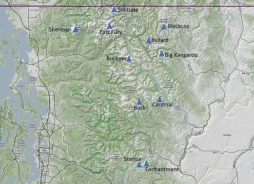 Map of the locations of ground surveys conducted