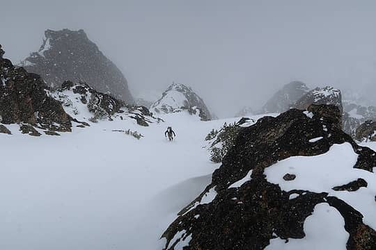 nearing the summit in the heaviest snow of the day