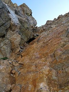 Unpleasant orange rock in the gully
