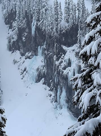 Cliffs and icicles down below
