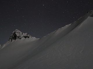 Sparkling stars and snow around Coleman Pinnacle