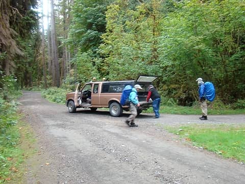 After a short walk down a long road, we ran into Barry, the "East Fork Camp Host". He volunteers up here every summer, mostly at his own expense. He acknowledged the road had opened only hours earlier.  He kindly gave us a ride all the way back to our truck. He talked nonstop about his love for ONP and the Quinault River Valley.  His help saved us hours of walking and potentially a very late return home.  This was the perfect end to a perfect trip.  PERFECT!!