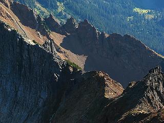 The Saddle & The Notch (viewed later on descent) (camp is out of sight below all the red talus)