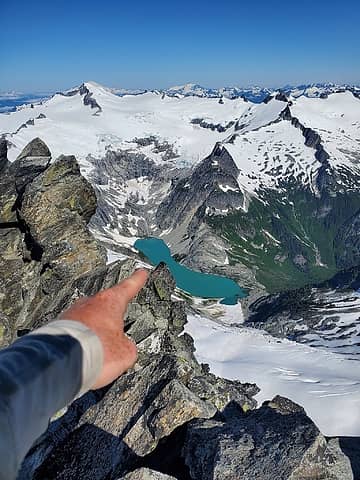 Iconic summit shot west with a ginger finger.