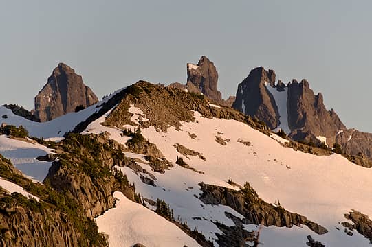 Chimney Rock and Overcoat peaking up behind the west ridge of Iron Cap